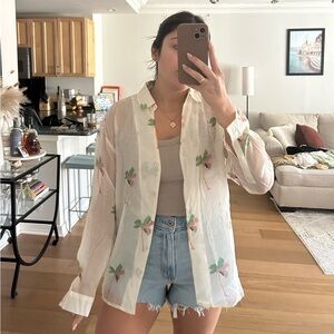 NWT sheer tropical button down